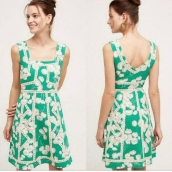 NWT Anthropologie Maeve Emma Green Floral Dress Size 4 - Picture 1 of 7